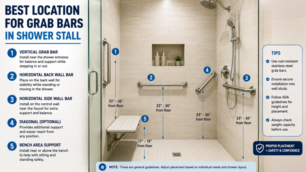 best location for grab bars in shower stall