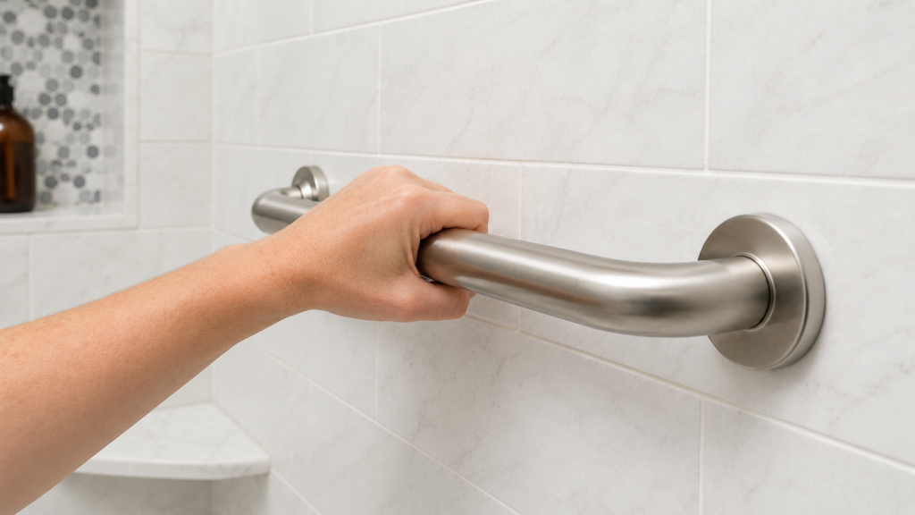Position of grab bars in shower back wall with 1.5 inch clearance