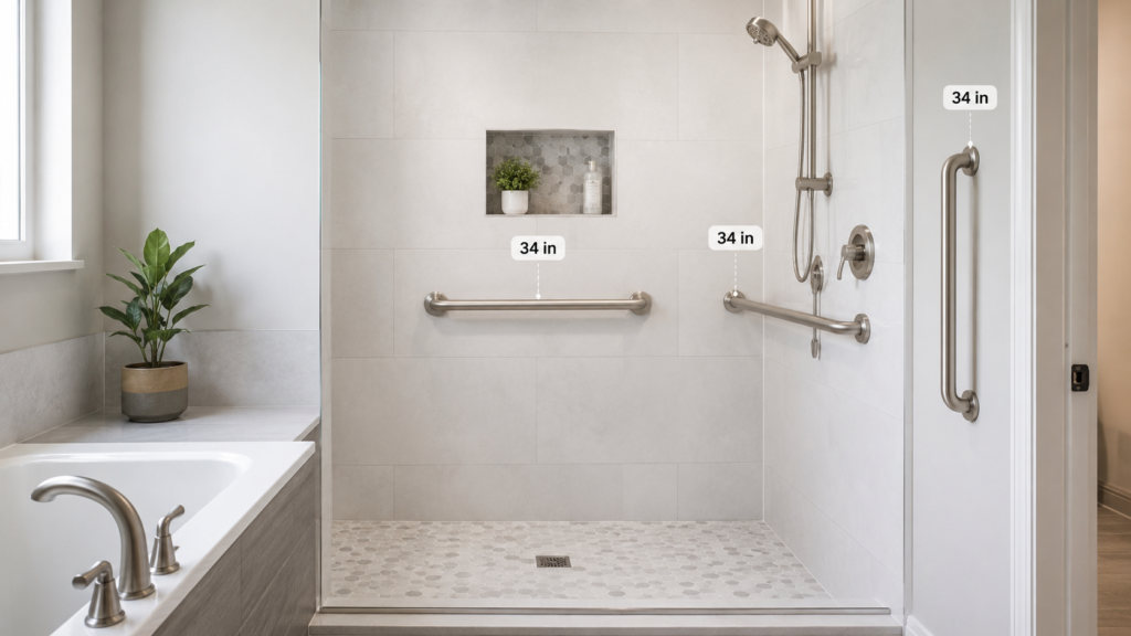 where should grab bars be placed in a bathroom