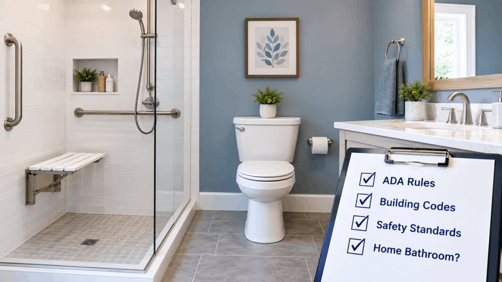 Do home bathrooms have to follow these rules for grab bar placement and bathroom accessibility?