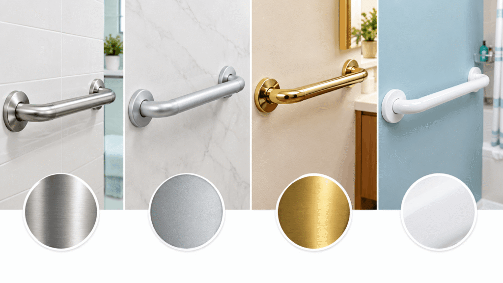 What Are Grab Bars Made Of? Stainless steel, aluminum, brass, and plastic bathroom grab bars