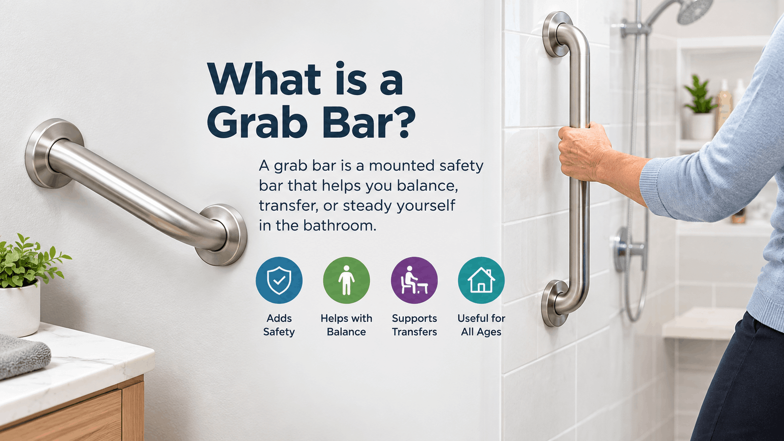 What is a grab bar in a modern bathroom for balance and safety