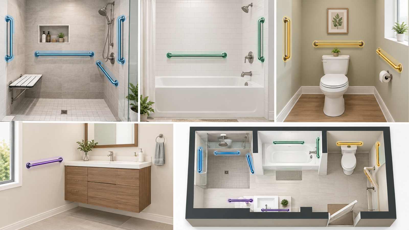 Where to place grab bars when measuring the correct height beside a toilet.