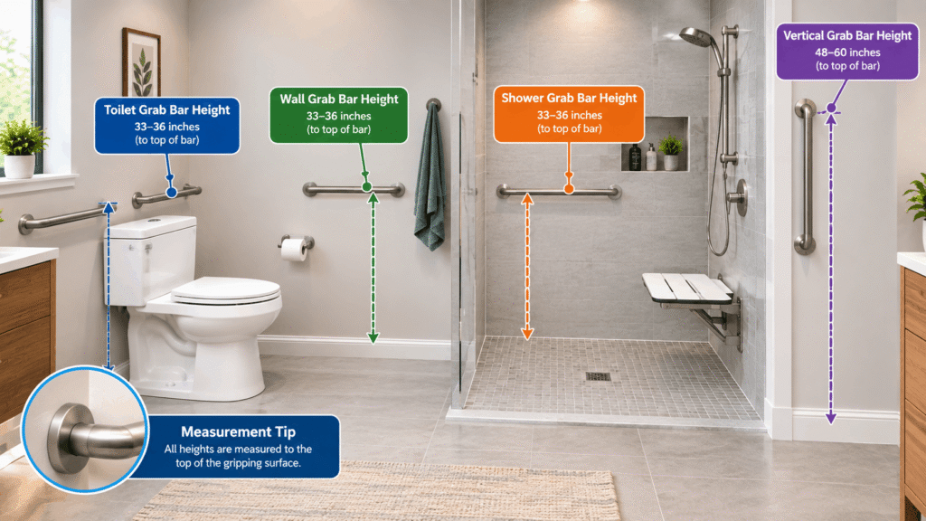 How High Should Grab Bars Be Mounted? Bathroom grab bar height and placement guide
